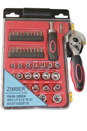 Комбиниран Гедоре 1/4" и 3/8" - 48 части, ZR-02SS2348 - ZIMBER-TOOLS
