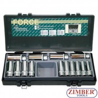 Вложки дълги 1/2" 10-32мм 12-стенни 14бр. в кутия (4143-9) - FORCE