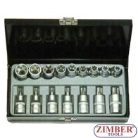 Вложки и накрайници звезди к-т 1/2" - 16 части -4171- FORCE PROFESSIONAL