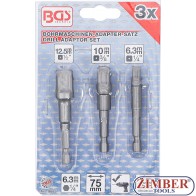Адапто за винтоверт и вложки комплект 1/4", 3/8" 1/2" 3 бр.- 9685- BGS technic