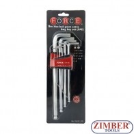 К-т удължени инчови шестограми с топче 9 части - 5093XLBS - FORCE TOOLS