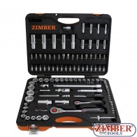 Гедоре 108 части комбинирано 1/2" и 1/4" - Тресчотки 48 зъба - ZIMBER-PROFESSIONAL