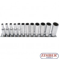 Комплект дълбоки вложки 12-стенни от 4-mm - 13 mm, 1/4 - 11 части- на релса, - 5251 - BGS-technic
