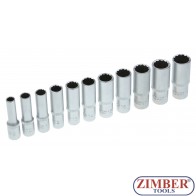 Вложки дълги 12-стенни от 8-mm - 194 mm (3/8 ") на релса | к-т 11 части. - 5252 - BGS - technic.