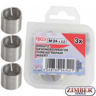 Втулки за възстановяване на резби M24 x 2.0 mm | 3-бр. 9438-1 - BGS-PROFESSIONAL