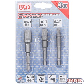 Адапто за винтоверт и вложки комплект 1/4", 3/8" 1/2" 3 бр.- 9685- BGS technic