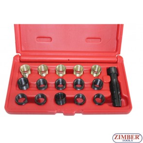 Комплект инструменти за възстановяване на резби на свещи 16 части, ZR-36SPTRT16 - ZIMBER TOOLS.